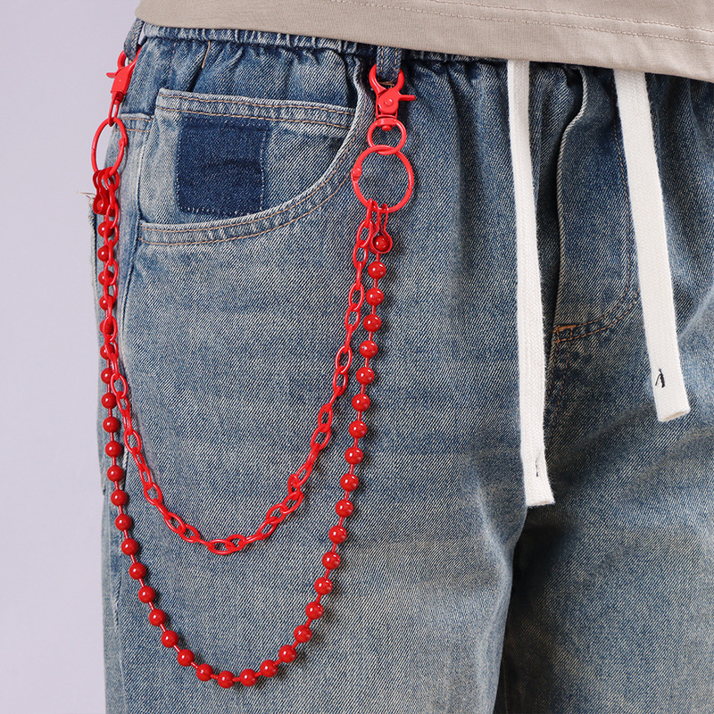 Street Fashion Hip Hop - Bright Red Beaded Multi‑Layer Pants Chain