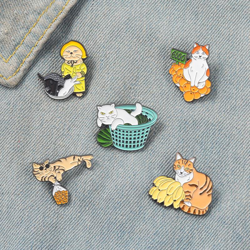 Street Fashion Vendors - Funny Street Stall Cats Enamel Pins