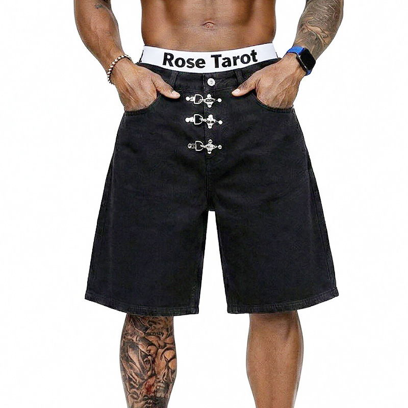 Street Fashion Jeans Men - Metal Buckle Short Baggy Jeans Men
