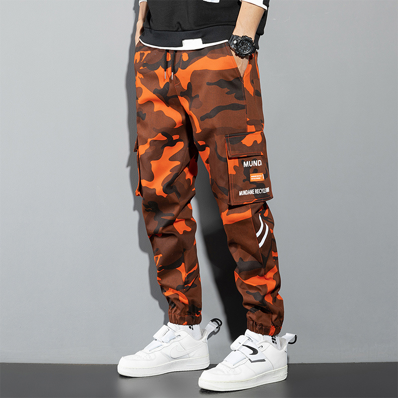 Street Fashion Korea - Orange Cargo Pants Men Hip Hop
