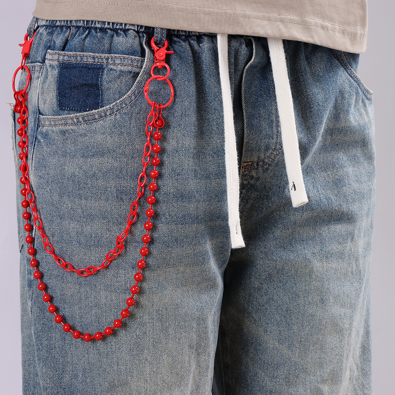 Bright Red Beaded Multi‑Layer  - đánh giá và giá Street Fashion Hip Hop