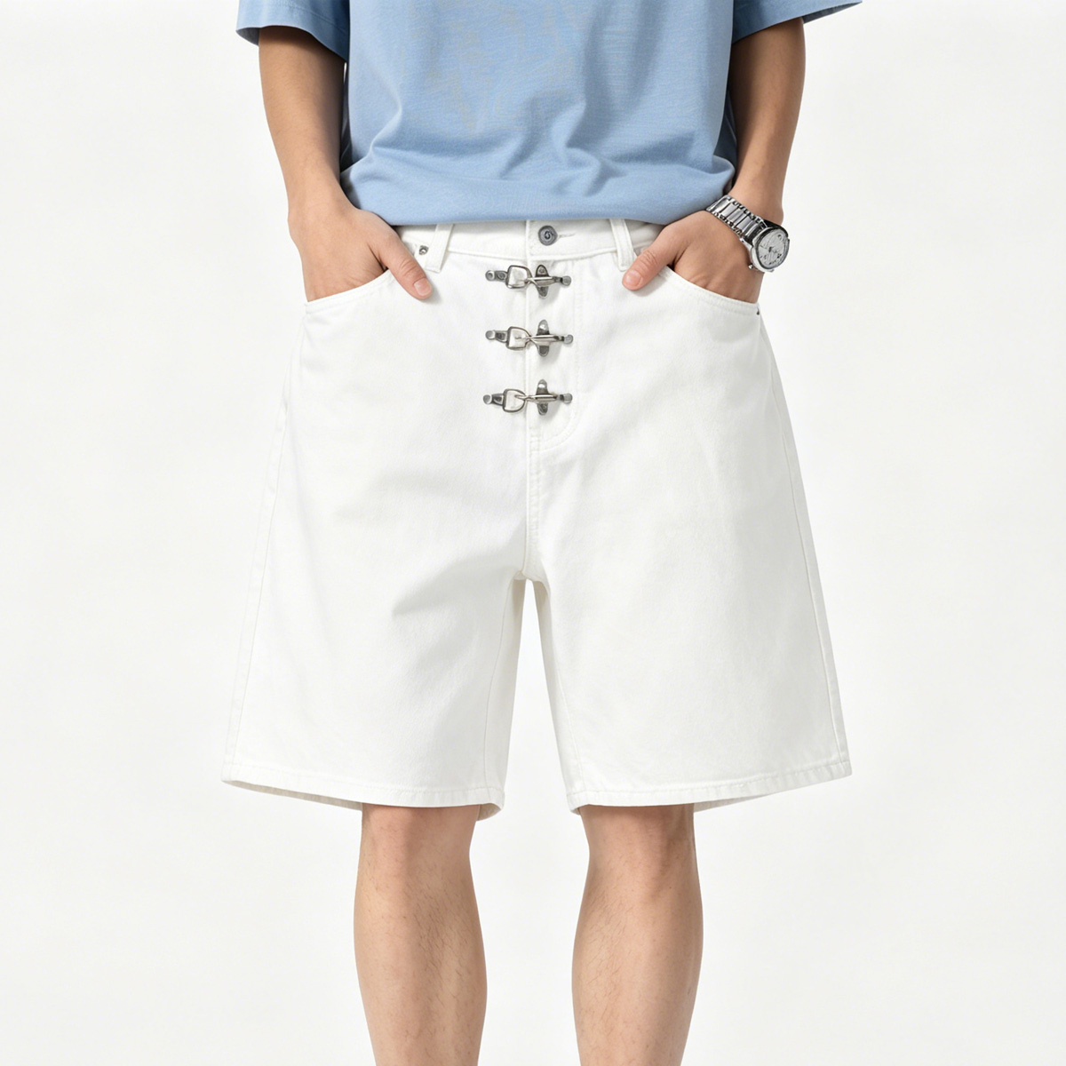 Metal Buckle Short Baggy Jeans - đánh giá và giá Street Fashion Jeans Men