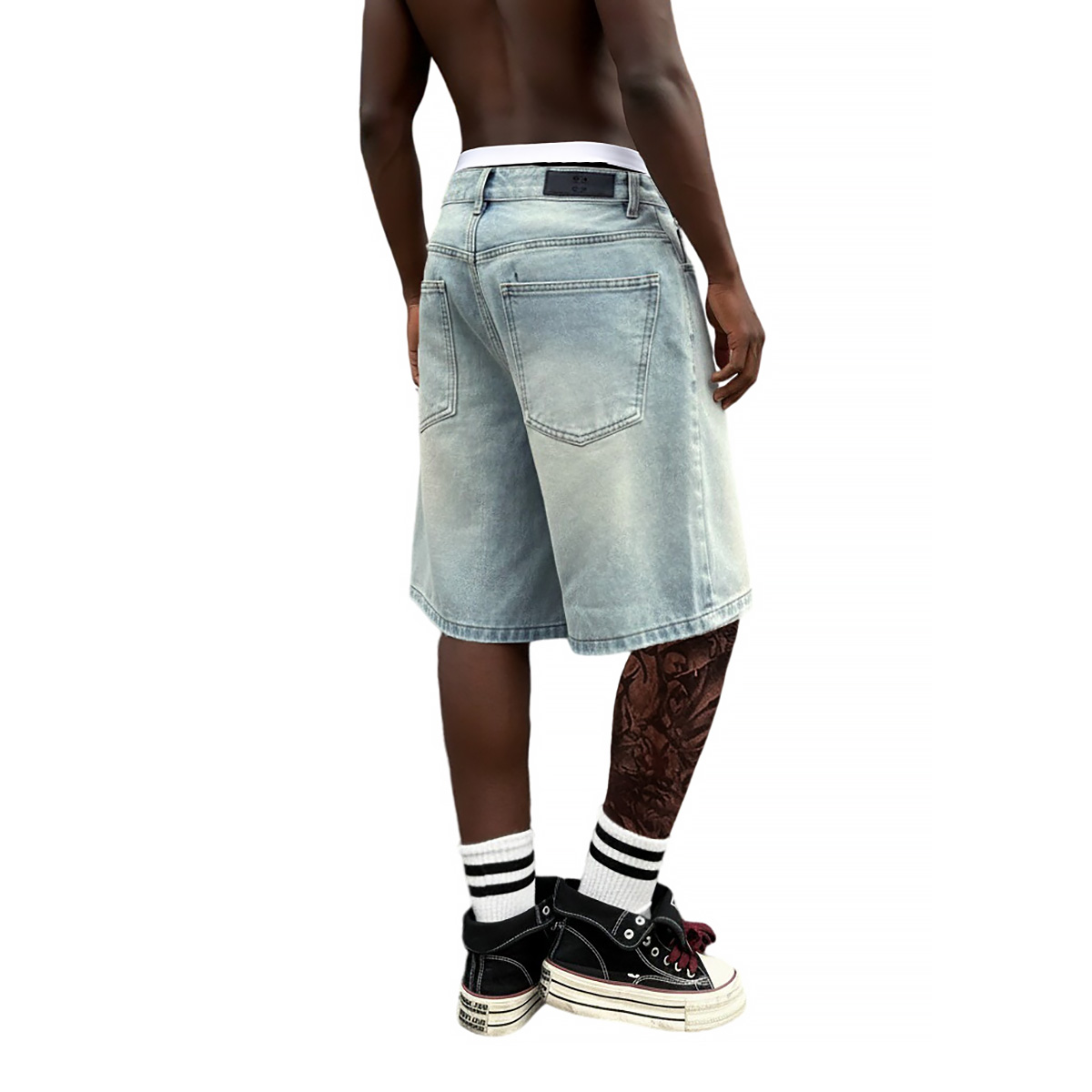 Metal Buckle Short Baggy Jeans - đánh giá và giá Street Fashion Jeans Men