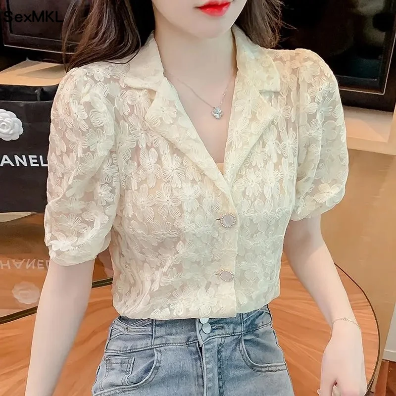 Elegant Hollow Out Lace Blouse - đánh giá và giá Street Fashion Korea