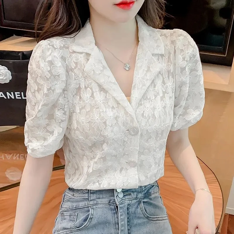 Elegant Hollow Out Lace Blouse - đánh giá và giá Street Fashion Korea