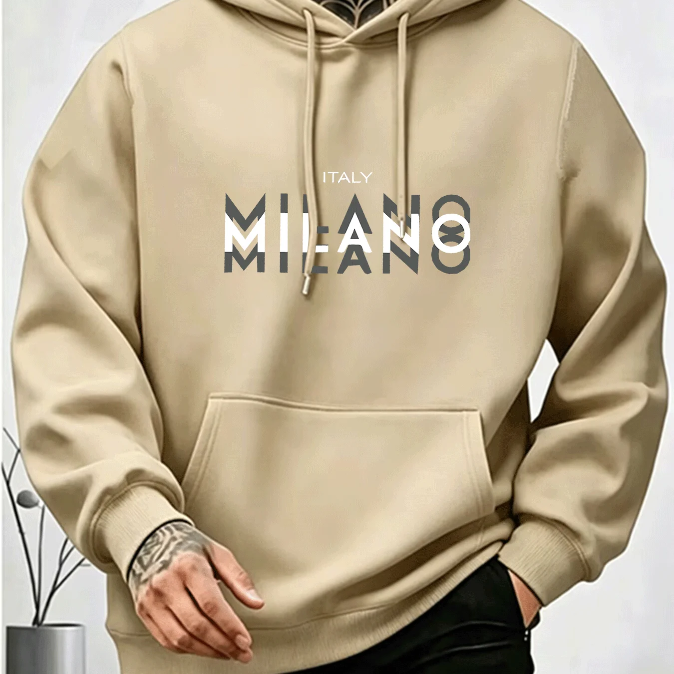 Men's MILANO Letter Print Hood - đánh giá và giá Street Fashion Milano