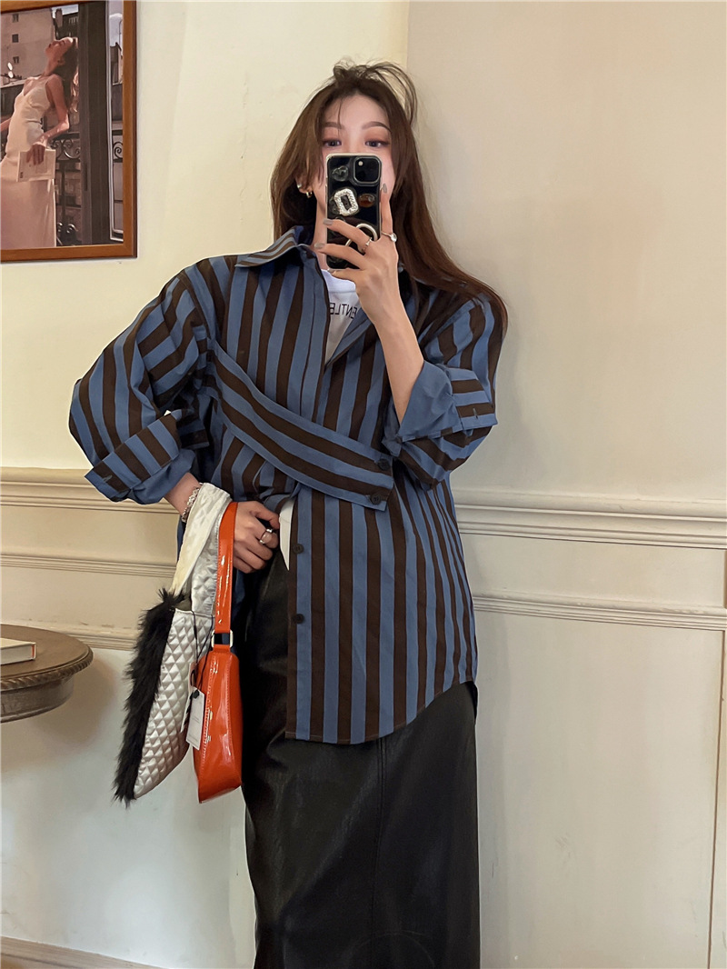 Korean striped shirt with asym - đánh giá và giá Street Fashion Korea